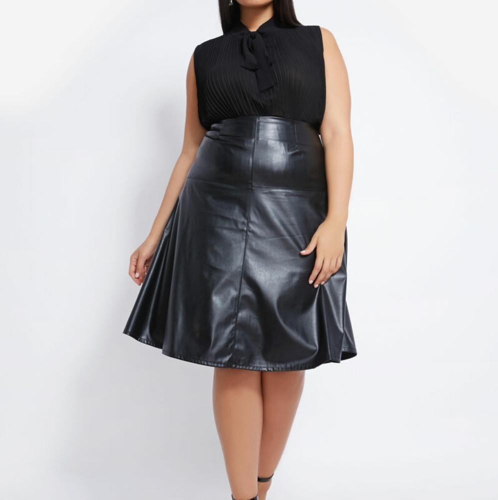 Ashley Stewart flared faux leather skirt